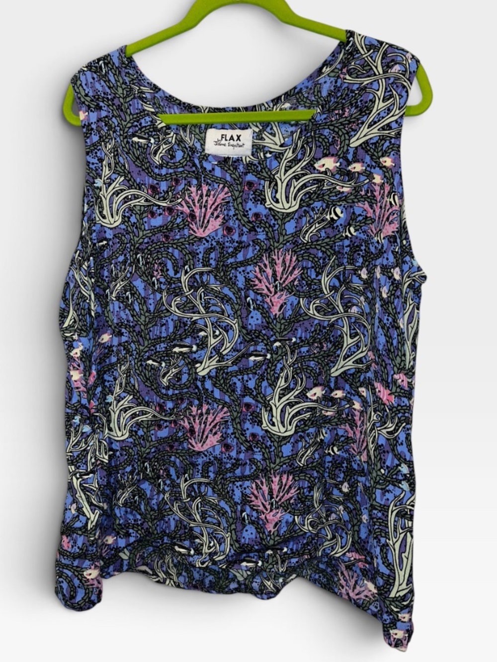 Flax Jeanne Englehart blue pink sea life print sleeveless top L